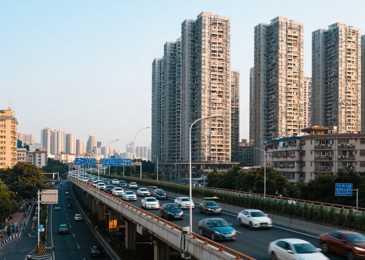 老城区住宅楼临街的开放阳台外观